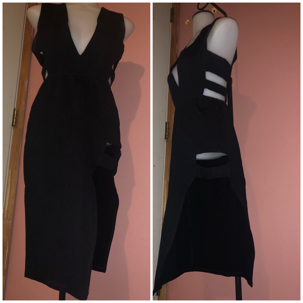 Black Deep Cut Slit Dress